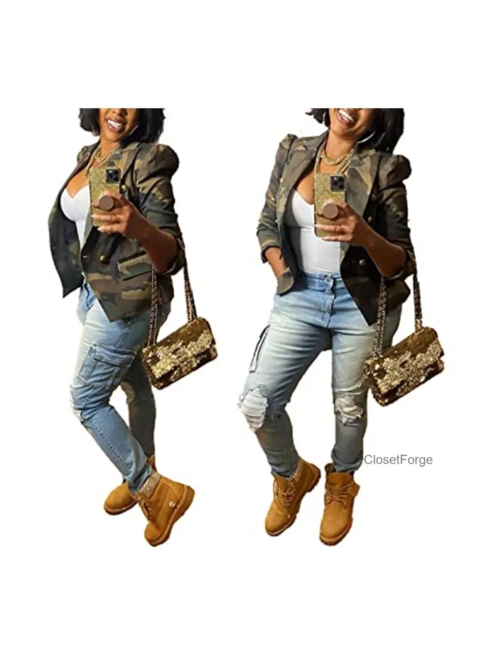 Lightweight Casual Long Sleeve Lapel Camo Blazer with Pockets